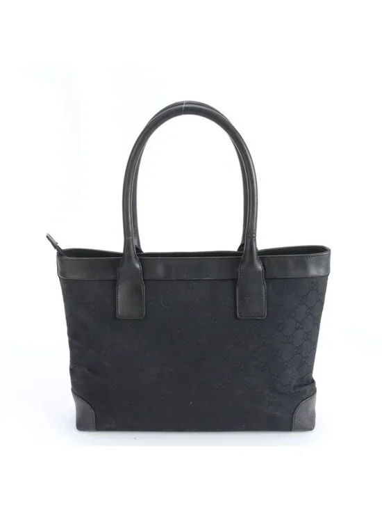 Gucci GG Canvas Leather Tote Shoulder Hand Black Rue - Picture 3 of 11